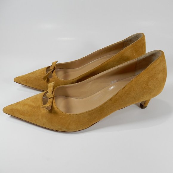 SERGIO ROSSI Pumps Size 35 5 Bow Pointed Toe Kitten Heel Caramel Suede NEW $695 - Picture 4 of 9